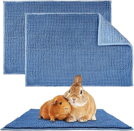 2 Pcs Guinea Pig Fleece Cage Liner, Rabbit Liner Rat Bedding Reusable Guinea Pig Mat Pads Washable Training Pad Small Animal Sleeping Bed Mat (Blue)