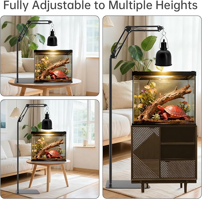 RTNLIT Reptile Lamp Stand Reptile Heat Light Stand (15.7inch to 65.9inch) with 360° Adjustable Swing Arm, Metal Bracket Floor Light Holder for Bearded Dragon Lizards Turtles Snake and Chicks