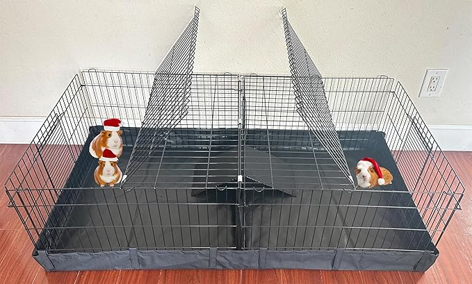 47" X-Large Sturdy Home for Guinea Pig Habitat Hamster Critters Turtle Dwarf Bunny Enclosure Hinged TOP Cover Panel Center Divider Access Door Ramp Mouse Mice Playpen Washable PVC Canvas Bottom