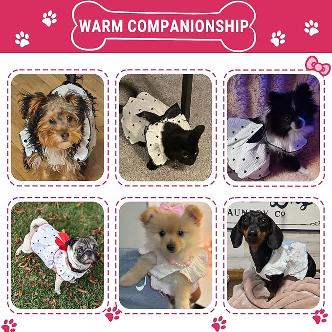 TAPBULL Dog Dresses, Fashionable Pet Dog Clothes with Heart Design, Cute Cat Birthday Dress Outfit (Pink/Red/Blue/Purple/Black 5-Pack), X-Small