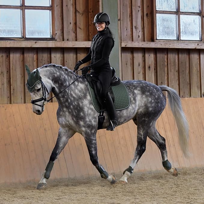 HORZE Adepto Open Front Tendon Boots | Durable Shell with Neoprene Lining - Beetle Khaki Green - Horse