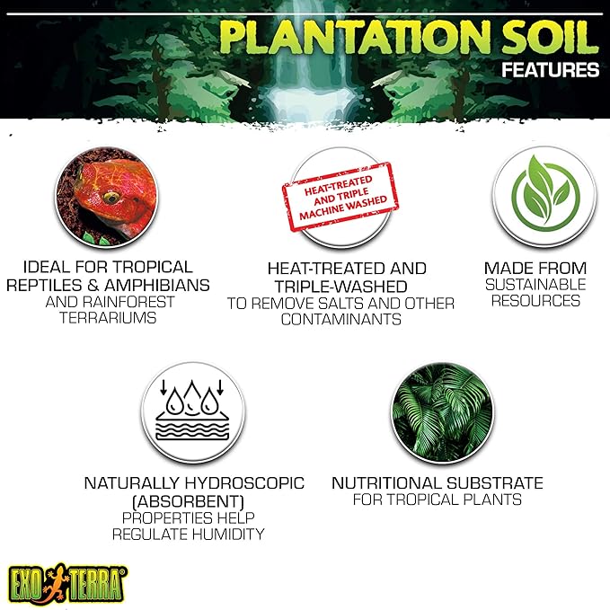 Exo Terra Plantation Soil, 8 Qt (8.8 L) - 100% Natural Terrarium Substrate | Increases Humidity, Stimulates Digging & Burrowing | Ideal for Natural Terrarium Setups & Live Plants (Pack of 4)