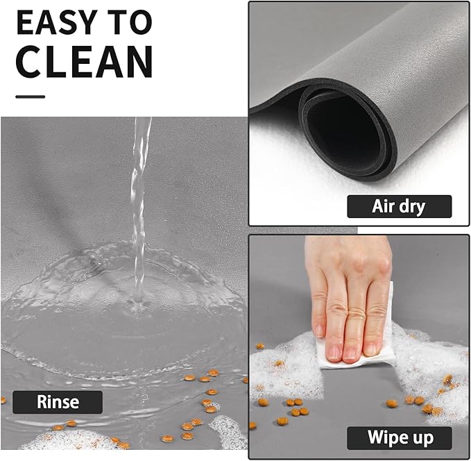 HotLive Dog Food Mat - Absorbent Cat Mat for Food and Water, No Stains Pet Feeding Bowl Mat, Easy to Clean Pet Placemats, Quick Dry Dog Water Dispenser Mat for Messy Drinkers | Paw Grey 18"x 34"