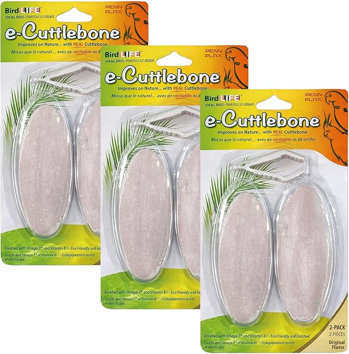 Penn-Plax Bird-Life E-Cuttlebone Original, 3 Pk (2 Count Each) - Durable, Less Brittle Cuttlebones Enriched with Omega 3, Honey & Vitamin B1 -Easy Mounting, Cage Clip - Great for All Bird Sizes -White