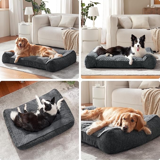 JOEJOY XL Orthopedic Dog Bed for Large Dogs Up to 90lbs - Extra Thick Foam Pet Bed Sofa with Bolster Sides, Large Sized Dog Bed with Removable Washable Cover, Non-Slip Bottom, Grey (42"x30")