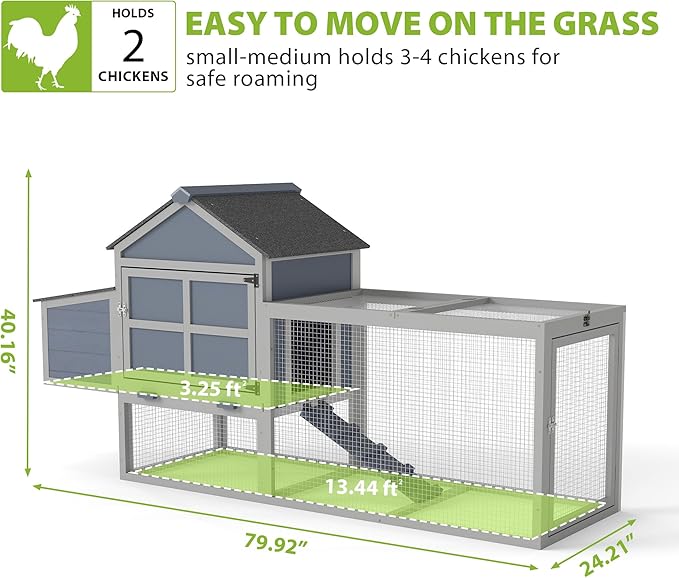 COZIWOW Outdoor Chicken Coop, Wooden Hen House with Nesting Box, Run, Resting Room, Ramp, Pull-Out Tray, Weatherproof, Patio Garden Pen Hutch for Ducks Poultry Pets, Easy to Clean, Gray (Normal)