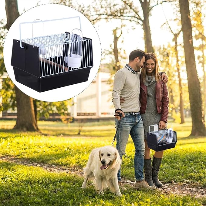 ENGENDER Bird Cage Portable Bird Travel Box Peony Travel Bird Parrot Carrier One-Piece Comfortable with Handle Small Animal Carrier Black Parakeet Cage