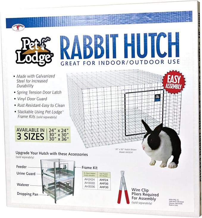 Pet Lodge® Wire Rabbit Hutch | Rust Resistant Galvanized Wire Mesh | Easy to Assemble Stackable Rabbit Cage | Made in USA | 24 X 24