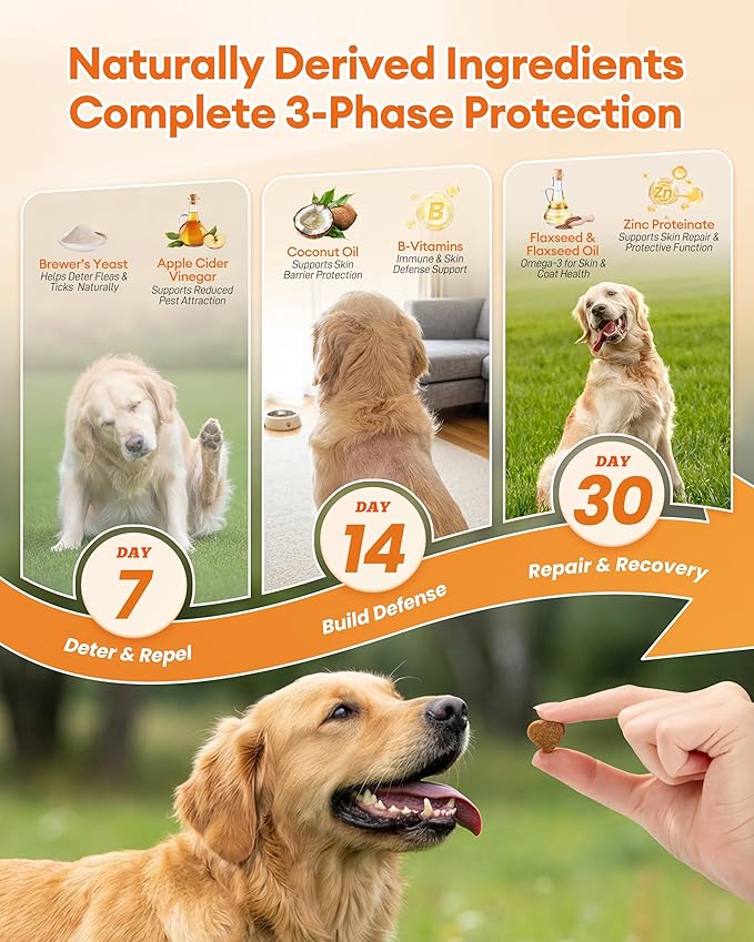 Flea & Tick Prevention Chews for Dogs – 300 Soft Chews – Effective Flea and Tick Treatment, Skin & Coat Health, Immune Support for All Dog Sizes