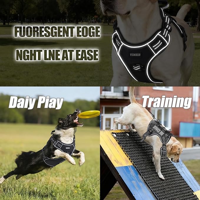 Service Dog Tactical Vest Harness and Leash Set Medium Sized Dog Emotional Support- Tactical Dog Harness Training Collar with Name (Black, S)