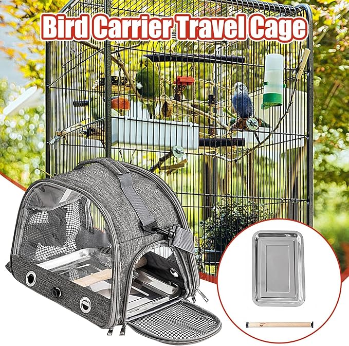 Bird Travel Cage - 33x24x26cm Small Parrot Bird Travel Cage, Lightweight Backpack for Parrot with Shoulder Strap | Portable Small Animal Carrier | Portable Birds Backpack for Budgies, Parakeets, Gent