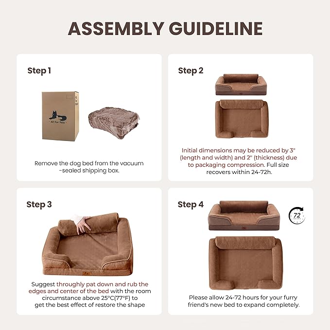 Orthopedic Dog Beds for Large Sized Dogs, Waterproof Egg-Crate Foam Pet Couch Bed with Soft Sides, Non-Slip Dog Sofa with Flannel Removable Washable Cover, 35" L Supportive Pet Sofa, Brown