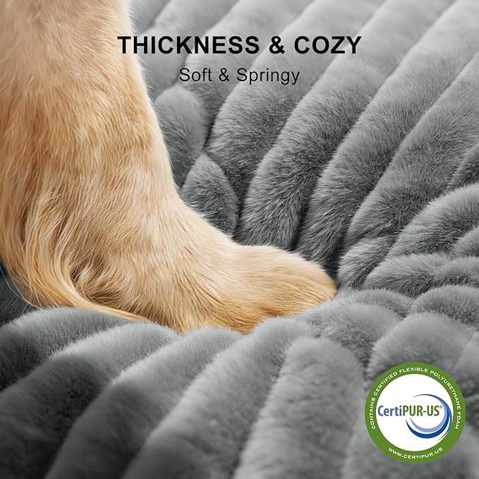 FURTIME Dog Bed for Small Medium Dog, Washable Orthopedic Pet Bed with Removable Cover, Rectangle Soft Calming Sleeping Puppy Bed Durable Pet Cuddler with Anti-Slip Bottom, Grey, M (25"x21"x7")