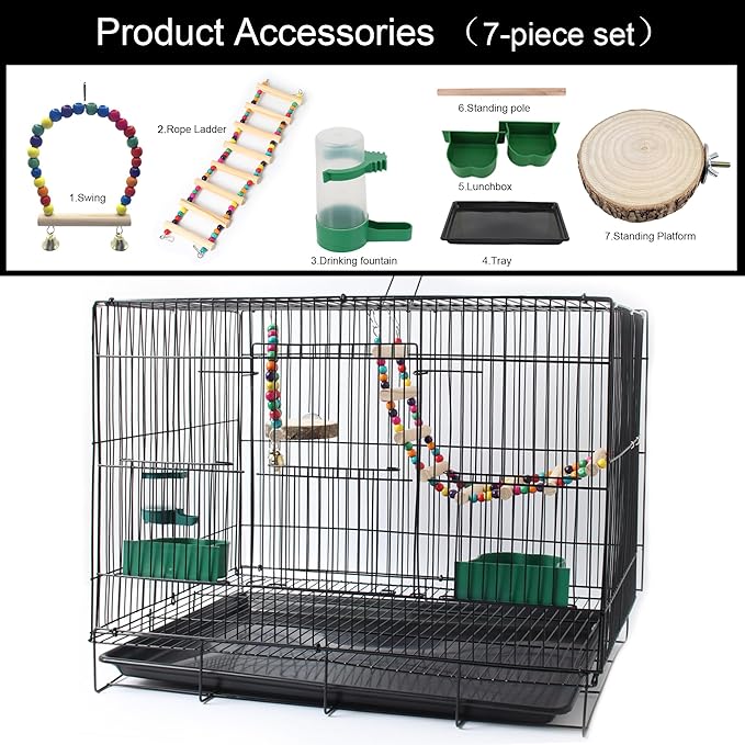 20-inch Bird Cage,Foldable Medium Small Parrot Parakeet Bird Cages for Parrots Canaries Cockatiels Lovebirds Finches Budgies Conures Pet Metal Birdcage with Slide-Out Tray and 4 Pcs Bird Toys