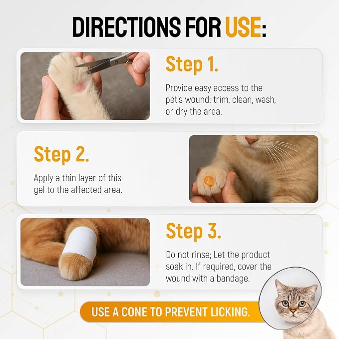 Best Hot Spot Treatment for Dogs – No Antibiotic Wound Ointment for Dogs & Cats for Irritation & Scratches – Honey Wound Repair Gel (2 oz) – Colloidal Silver – Better with Cat Cones to Stop Licking