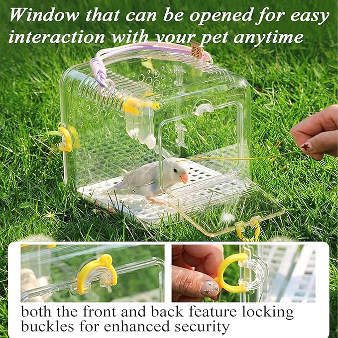 Portable Travel Bird Cage - Transparent Parrot Cage Equipped with a Water Bottle, Suitable for Veterinary Checkups, Short Trips, Canaries, Cockatiels, and Small Bird Species