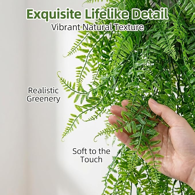 RAINFLOW 2PCS Reptile Plants for Terrarium - Fake Hanging Terrarium Plants, Artificial Boston Fern for Bearded Dragon Snake Geckos Hermit Crab Lizard Chameleon Turtle Reptile Decor(L31.5)