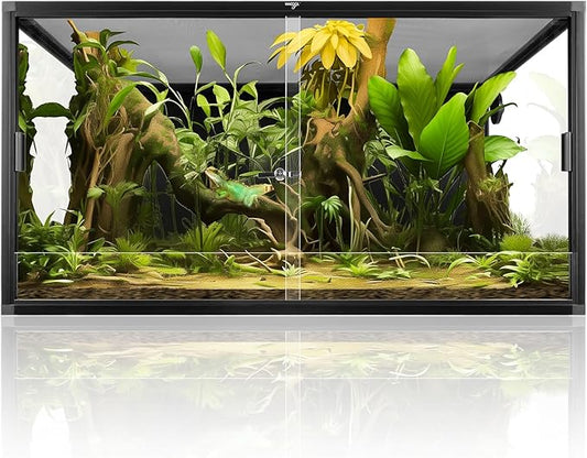 Wacool Terra 120 Gallon Reptile Tank, Large Terrarium for Bearded Dragons, Snakes, Leopard Geckos, Sliding Door & Top Ventilation, 48" x 24" x 24" Easy-to-Maintain Reptile Enclosure