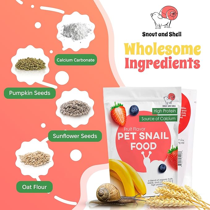 Snout and Shell & Shell Vegetable Flavored Pet Land Snail Food - Tasty High-Protein, Calcium Blend for Snails, Easy Addition to Your Garden Snails Terrarium or Snail Habitat