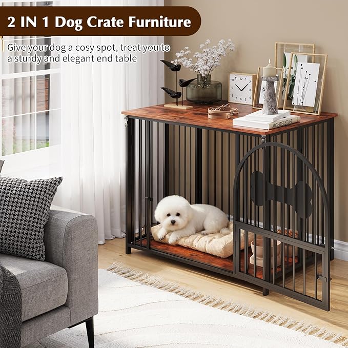 HavenlyYouth 31.5 Inch Dog Crate Furniture, Modern Side End Table Style Dog Cage, Heavy Duty Dog Kennel for Medium Dogs up to 45 lb, Double-Door Cage with Lock Indoor