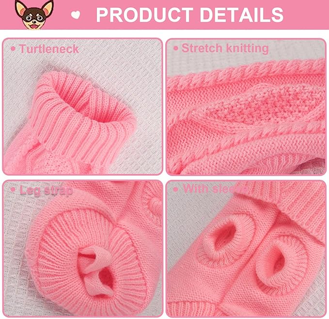 2 Pieces Puppy Sweater Dog Sweater for Small Dogs Winter Warm Dog Knitted Sweater Cute Puppy Clothes for Chihuahua Teacup Yorkie Pet Cat Knitwear Turtleneck Clothes XXS(0.9~2.4lbs)