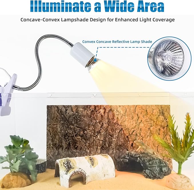 Adjustable Temperature Turtle Tortoise Reptile Heating Lamp with Dual UVB 50W Bulbs and Built-in Timer for Turtles, Tortoises, and Bearded Dragons (White)