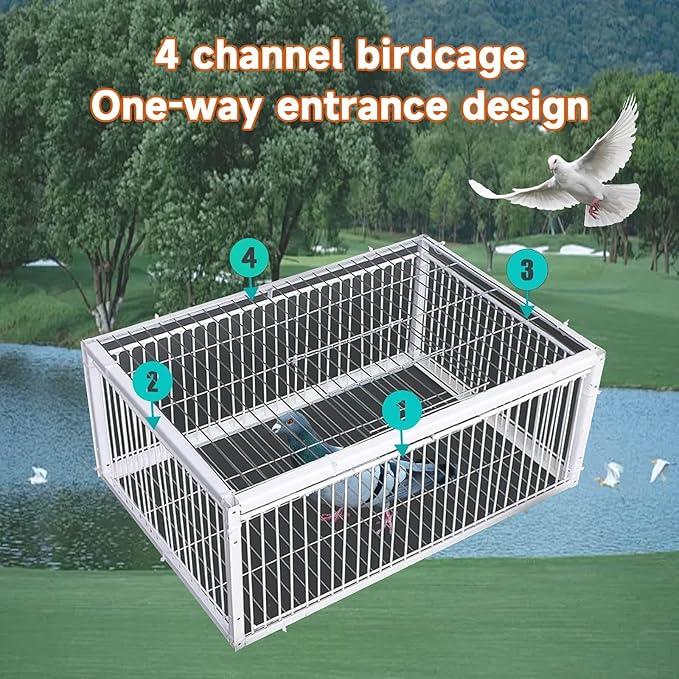 Carrier Pigeon Cage Pigeon Bird Trap Cage One-Way Entrance Trapping U-Trap Door for Quail Doves(White,60 * 40cm)