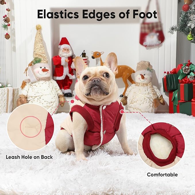 Vecomfy Fleece Lining Extra Warm Dog Hoodie in Winter for Large Dogs Jacket Pet Coats with Hooded,Beige and Red XXXL