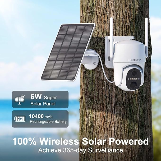 HOSAFE.COM 4G LTE Cellular Security Camera Wireless Solar Powered, No WiFi Security Camera Outdoor, 2K PTZ 360° Color Night Vision, SIM Card Included, IP66 Waterproof for Farm Barn Jobsite Off-Grid
