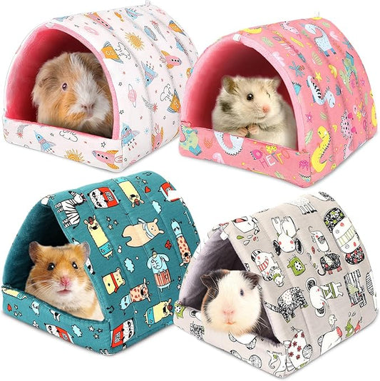 UPINS 4 Pack Guinea Pig Bed, Guinea Pig Hideout Washable Small Animal House Cage Accessories for Dwarf Rabbits Chinchillas Hamsters Hedgehogs Ferrets Bearded Dragons and Rats(20 x 20 cm)
