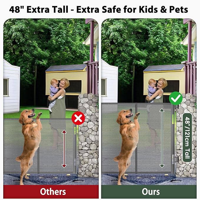200" Extra Long Baby Gate Retractable Dog Gate, 16ft Retractable Baby Gate Extra Wide Garage Gate, 48" Tall Dog Gate Retractable Pet Gate for Wide Openings, Outdoor Retractable Driveway Gate, Gray