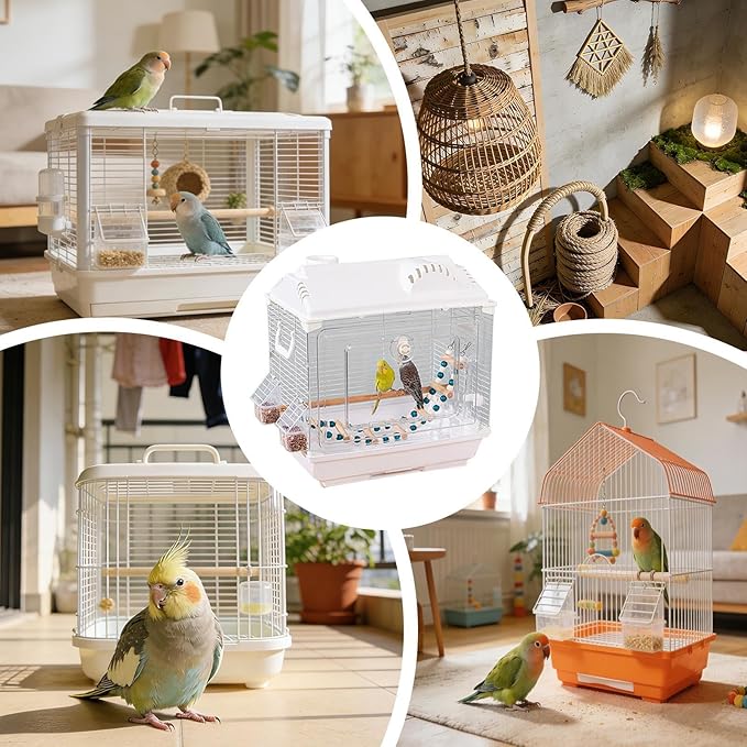 Bird Cage Carrier, Breathable Escape-Proof Portable Cage, Small Canary and Parakeet Travel Habitat, Aviary with Compact Design, Sturdy Material, Cockatiel Lovebird Conures Indoor