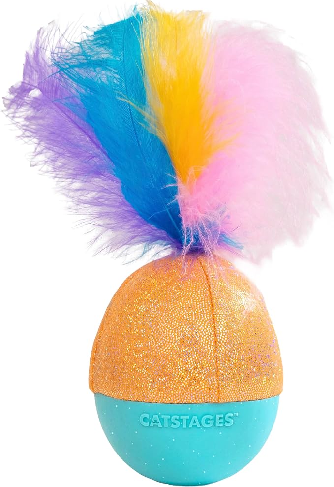 Catstages Whack N' Wobble Ball Intearctive Cat Toy, Weighted Ball with Feathers, Bell, Glitter Fabric & Catnip Oil, Turquoise by Catstages
