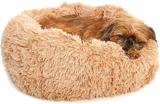Barkbox Dog Bed, 2-in-1 Memory Foam Donut Cuddler Dog and Cat Bed, Calming Orthopedic Joint Relief Fur Crate Lounger for Pets, Machine Washable + Removable Cover, Waterproof Lining, Includes Toy