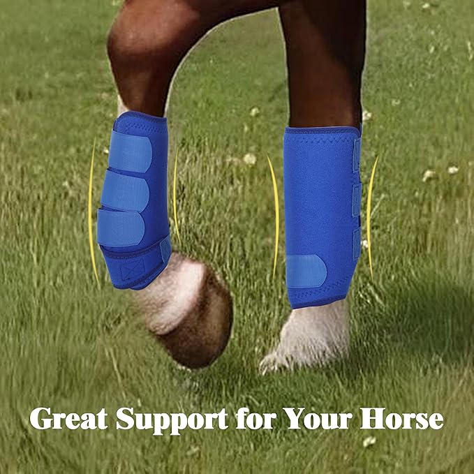 Medicine Horse Boots Splint Boots for Horses Protective Lower Limb Brushing Boots Front Hind Leg Protection Gear Set of 4 (Blue, Medium)