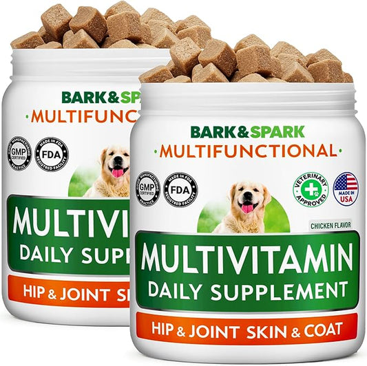 BARK&SPARK Dog Multivitamin Chews Glucosamine Chondroitin with Omega 3, Digestive Enzymes & Probiotics | Vitamins and Supplements for Dogs Pet Skin & Coat & Joint & Gut Health Support - 240ct
