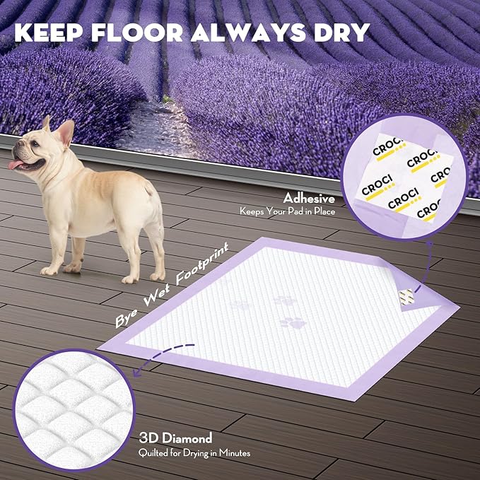 CROCI 22x22in Puppy Pads with Adhesive Tabs, Dog Pee Pads Absorbs Up to 3 Cups Potty Training, Disposable (50 Counts)
