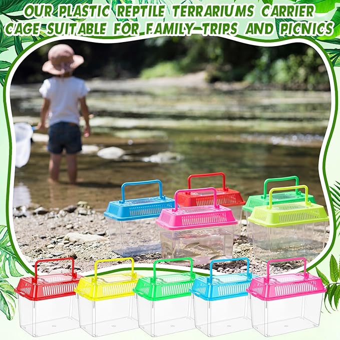 LemonRoad 25 Pcs Plastic Reptile Terrariums Carrier Cage Enclosure Snake Breeding Box Hatching Container Fish Tank with Ventilated Lid for Tarantula Spider Turtle Hermit Crab Lizard (5.9x4.3x3.7 Inch)