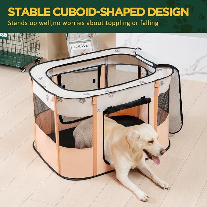 Avont Portable Dog Cat Playpen, Foldable Pop Up Pet Play Pen Travel Crate with Floor and Mesh Door Top for Indoor Outdoor Collapsible Tent Cage -S, Orange