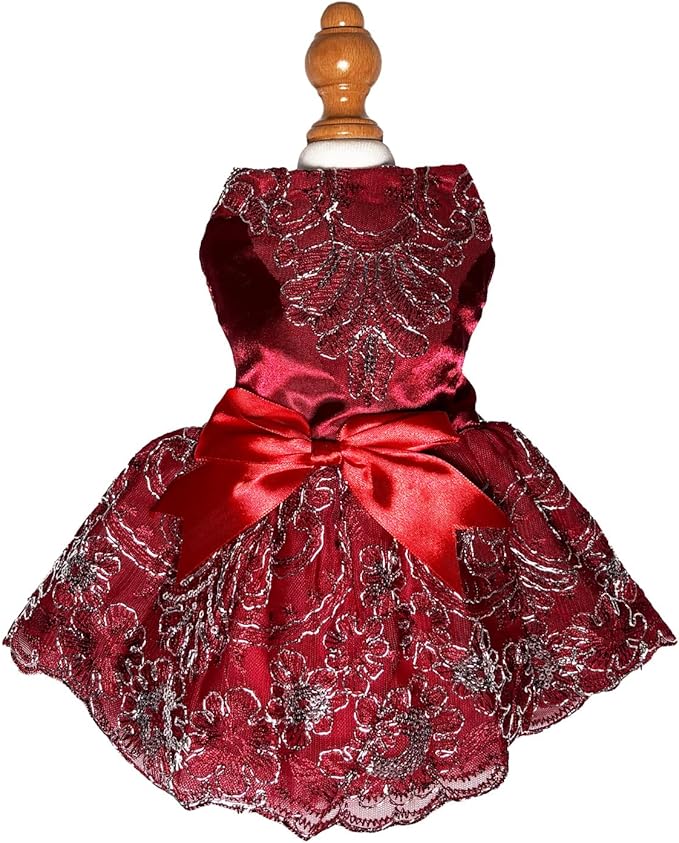 Dog Princess Lolita Dress for Small Dogs Girl,Sparkling Sequins Sweet Pet Clothes Wedding Birthday Party Puppy Dresses,Cat Apparel Accessories Costumes Outfit Skirt (Red,X-Large)