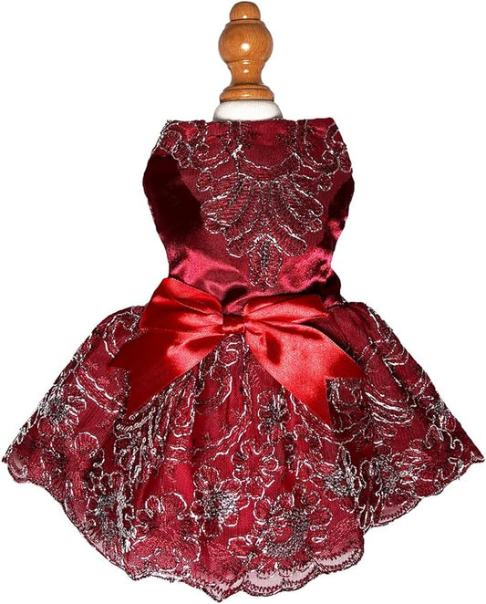 Dog Princess Lolita Dress for Small Dogs Girl,Sparkling Sequins Sweet Pet Clothes Wedding Birthday Party Puppy Dresses,Cat Apparel Accessories Costumes Outfit Skirt（Red,Small）