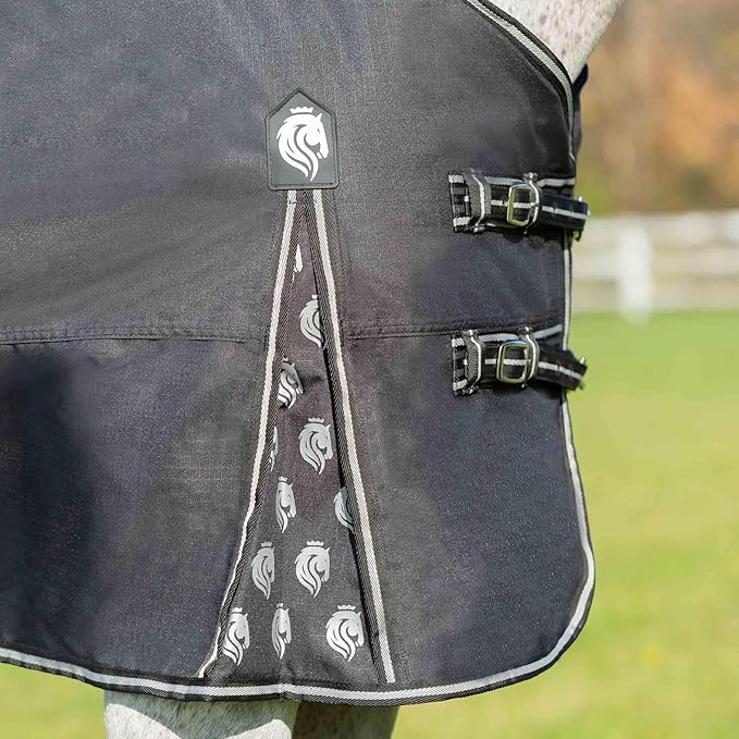 Equinavia Norse Lightweight 100g Fill Horse Rain Blanket | Waterproof Turnout Sheet - Black - 66 in - Black - 78 in
