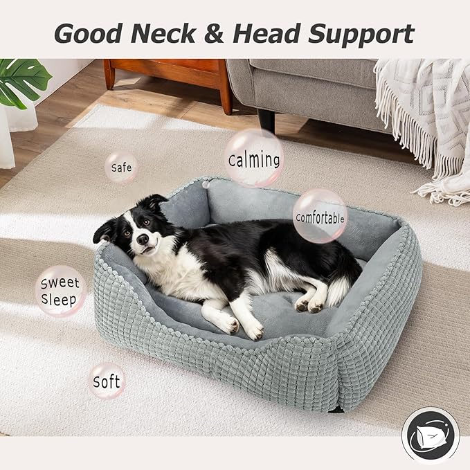 MIXJOY Rectangle Washable Orthopedic Dog Bed for Small, Medium and Large Dogs, Soft Calming, Sleeping Puppy Bed Durable Pet Cuddler with Anti-Slip Bottom, S (20"x19"x6")
