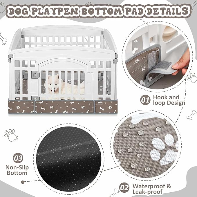 2 Pack Dog Playpens Cover and Bottom Mat Fits for 36 Inch 4 Panels Pet PlayPen, Dog Crate Cover Puppy Exercise Pad, Reusable Washable, Hoop and Loop Design, Playpen Not Included(Grey)