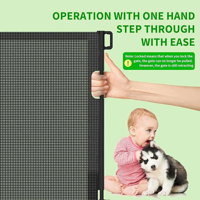 Upgraded Retractable Baby Gate for Stairs, 33"Tall Expands 55"Wide Ideal Safety Solution Dog Gate for Stairs Doorways Hallways Indoor/Outdoor Mesh Baby Gate Retractable Screen Door(Black, 86CMx140CM)
