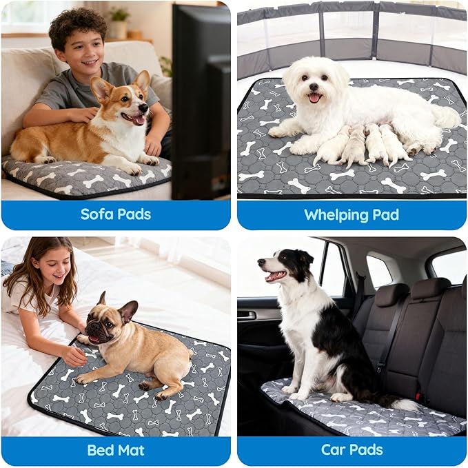 2 Pack Washable Pee Pads for Dogs, Absorbent Reusable Puppy Training Pads, Leakproof, Non-Slip, Waterproof Cat Doggie Pad Pet Potty Mat for Indoor&Outdoor, Whelping, Crate, Gray 20"x28"