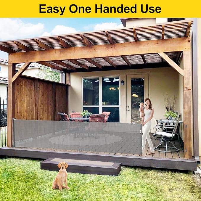 195 Inch Retractable Baby Gates Extra Wide Dog Gate for Large Openings 33" Tall Extra Large Retractable Dog Gates for The House Indoor/Outdoor Child Gate Mesh Pet Gates for Dogs Garage Deck Gate, Grey