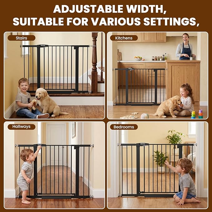 Mumeasy 29.6-46" Baby Gate for Stairs, Pressure Mounted Dog Gate for Doorways, Auto Close Pet Gate for Indoor Use, Extra Wide Child Gate with Walk Thru Door Black, Mom's Choice Awards Winner