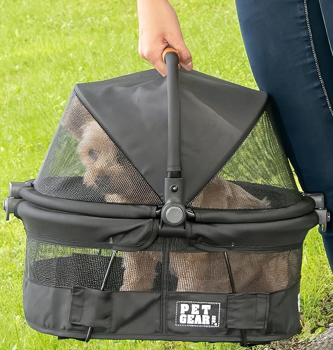Pet Gear No-Zip View 360 Ultra Lite Pet Safety Carrier & Car Seat for Small Dogs & Cats Push Button Entry, View 360 15-inch, Dark Charcoal