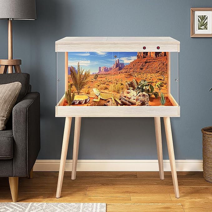 Royxen Bearded Dragon Tank,31 Gallon Reptile Tank with Leg Stand,Built-in Lighting Reptile Enclosure,Tempered Glass Bearded Dragon Encloure for Chameleon (Oak,24"x 16"x 16")